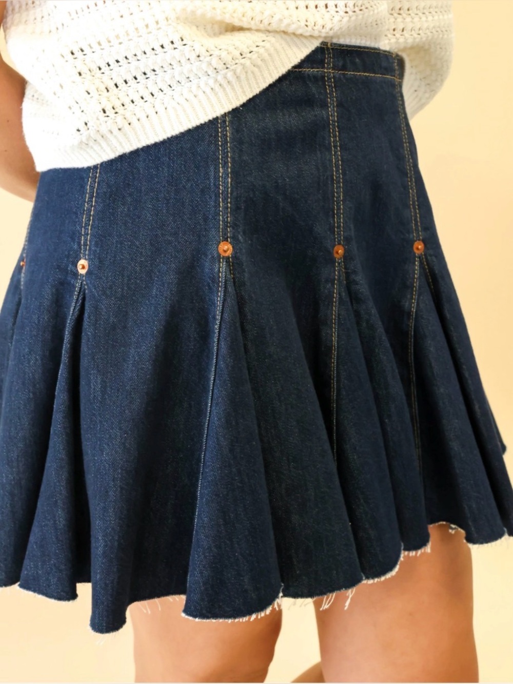 NEW $295 RE/DONE 25 Small Flounce Pleated Frayed Denim Mini Skirt